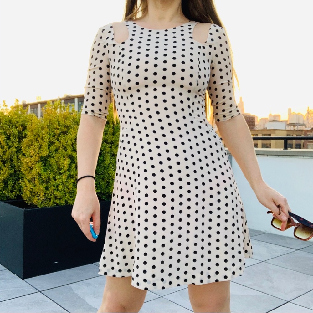Patrizia Pepe Silk Beige Polka Dot Cut-Out Dress - Picture 2 of 16